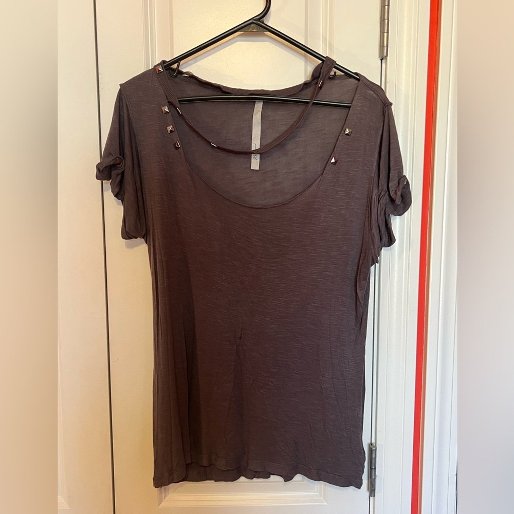 Reformation Grey Short Sleeve stud accented Top